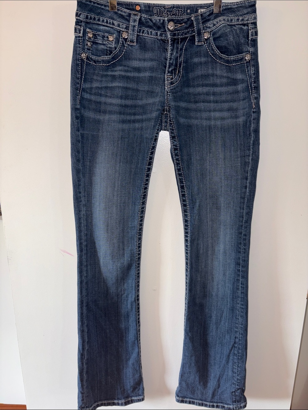 Ultra Low Rise Miss Me Dark Indigo Wide Leg Jeans Size 28